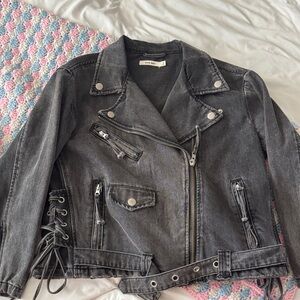 Stylish Dark Gray Denim Biker Jacket